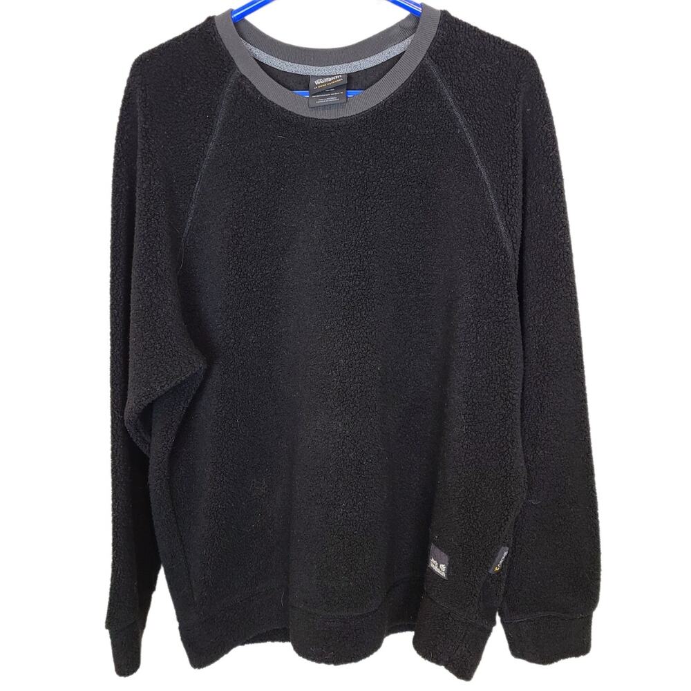 Jack Wolfskin Fleece Sweater Men M Black Gorpcore Sweater Wool Blend Nanuk 300
